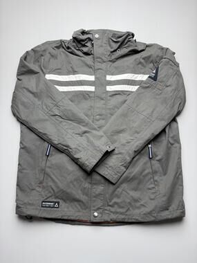 Boston Harbour Jacket Mens Medium Gray Hooded Windbreaker Full Zip Lined Ski